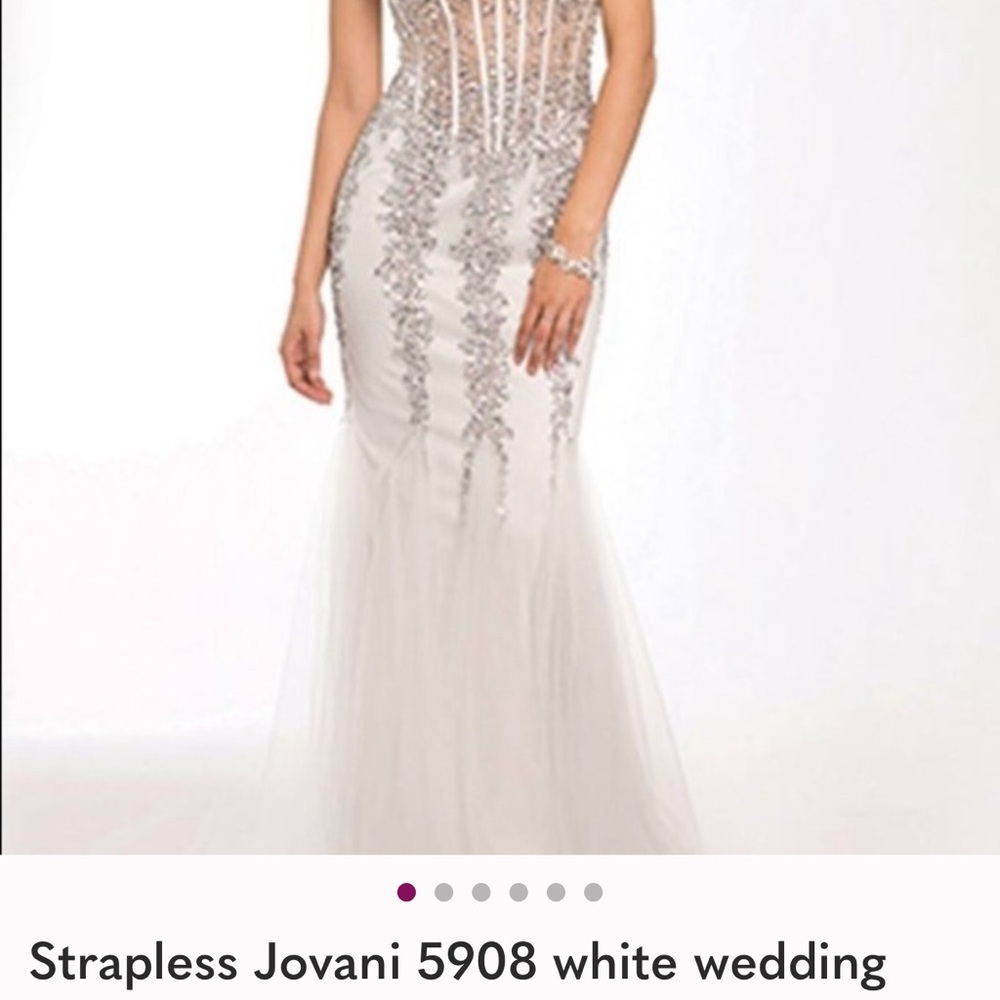 Jovani White Strapless Gown with Silver Accents